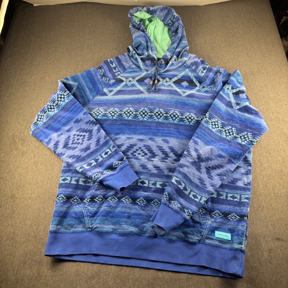 Scotch & Soda Mens Blue Corduroy Southwestern Geometric Hoodie XL Pullover